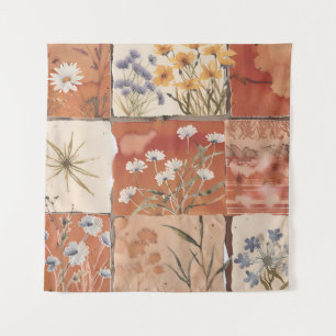 Terracotta Wildflower Patchwork Rustic Boho Spring Tapestry