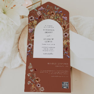 Terracotta Wildflower QR Code All In One Invitation