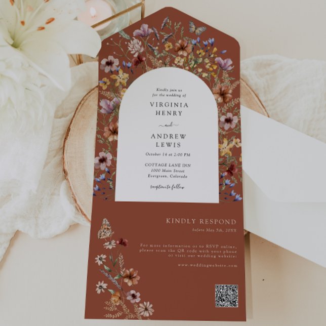 Terracotta Wildflower QR Code All In One Invitation (Terracotta Wildflower QR Code All In One Invitation with Butterfly by Painted Paperie
)