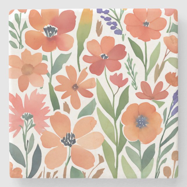 Terracotta Wildflower Rustic Boho Drink Accessory Stone Coaster (Front)
