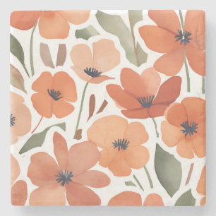 Terracotta Wildflower Rustic Boho Drink Accessory Stone Coaster