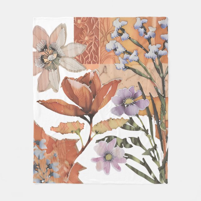 Terracotta Wildflower Rustic Boho Throw for Spring Fleece Blanket (Front)