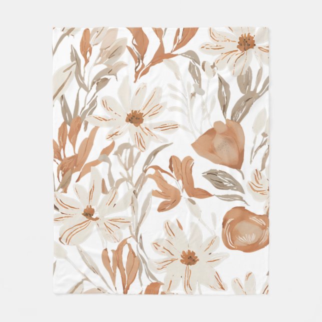 Terracotta Wildflower Rustic Boho Throw for Spring Fleece Blanket (Front)