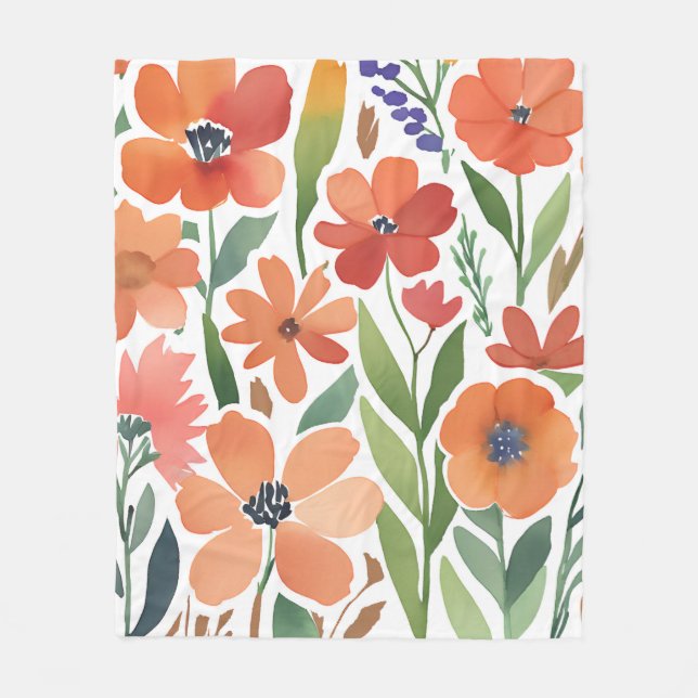 Terracotta Wildflower Rustic Boho Throw for Spring Fleece Blanket (Front)