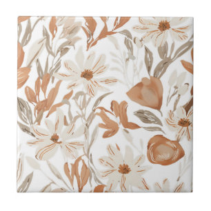 Terracotta Wildflower Rustic Boho Wall Accent Tile