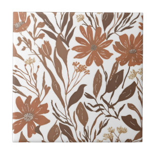 Terracotta Wildflower Rustic Boho Wall Accent  Tile