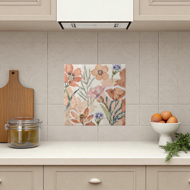 Terracotta Wildflower Rustic Boho Wall Accent  Tile (Terracotta Wildflower Rustic Boho Wall Accent Ceramic Tile)