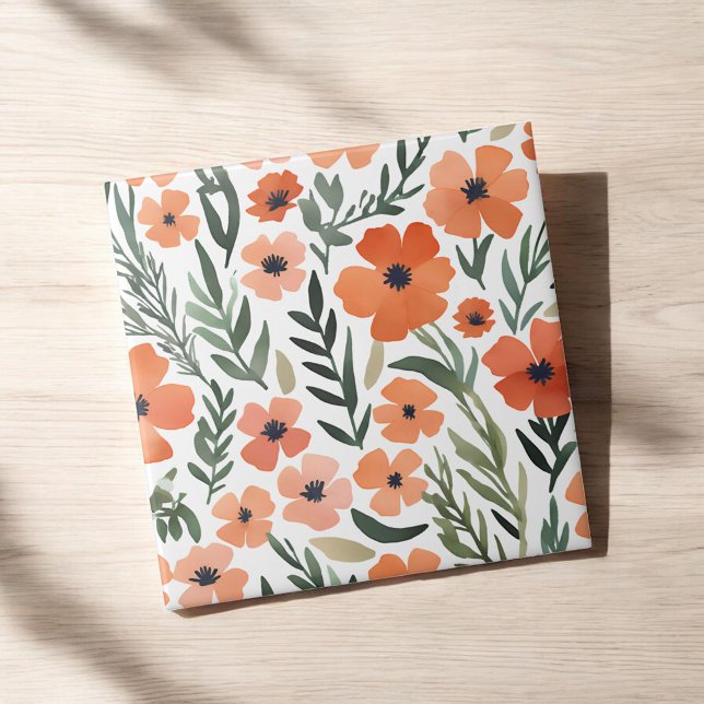 Terracotta Wildflower Rustic Boho Wall Accent Tile (Creator Uploaded)