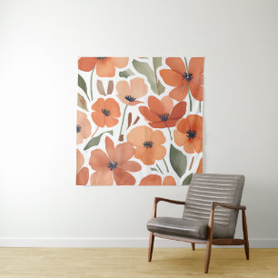 Terracotta Wildflower Rustic Boho Wall Hanging Tapestry