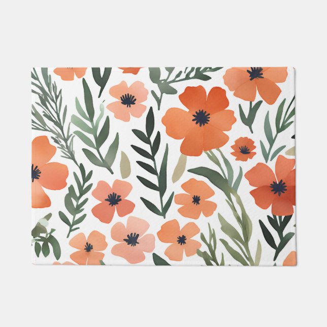 Terracotta Wildflower Rustic Entryway Decor Doormat (Front)