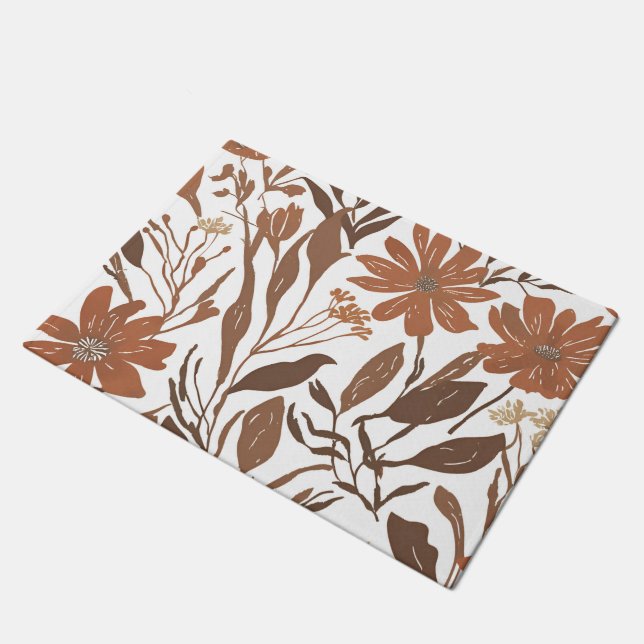 Terracotta Wildflower Rustic Entryway Decor Doormat (Angled)
