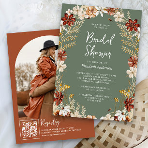 Terracotta Wildflower Sage Green Bridal Shower Invitation