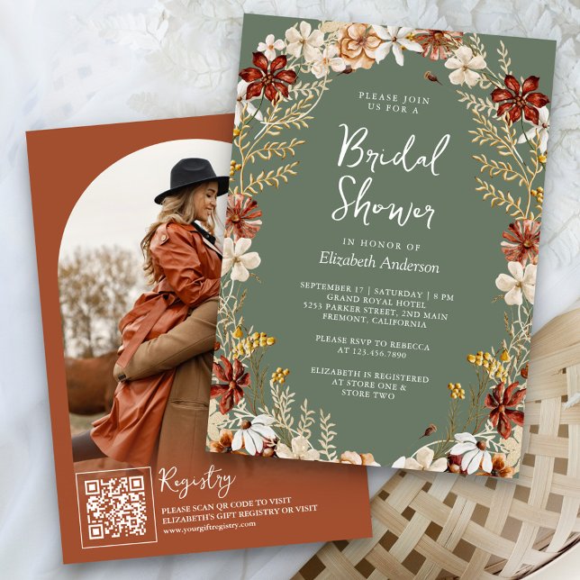 Terracotta Wildflower Sage Green Bridal Shower Invitation (Creator Uploaded)