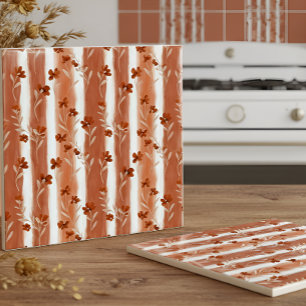Terracotta Wildflower Vertical Stripe Boho Pattern Tile