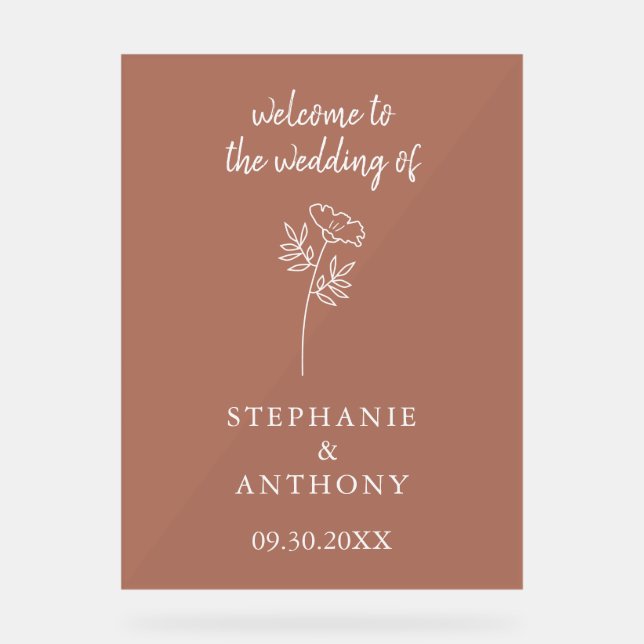 Terracotta Wildflower Wedding  Banner Acrylic Sign (Front)