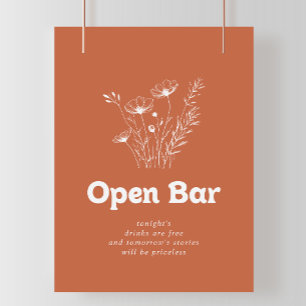 Terracotta Wildflower Wedding Open Bar Sign