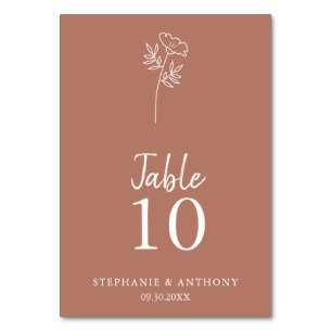 Terracotta Wildflower Wedding Table Number