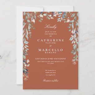 Terracotta Wildflowers Floral QR Code Wedding Invitation