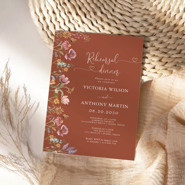 Terracotta Wildflowers Rehearsal Dinner Invitation (Creator Uploaded)