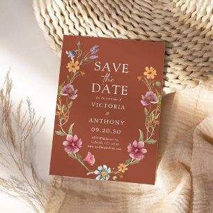 Terracotta Wildflowers Save The Date Cards