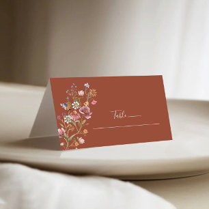 Terracotta Wildflowers Wedding Folded Place Cards