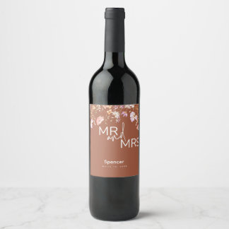 Terracotta Wildflowers Wine Bottle for Wedding Label