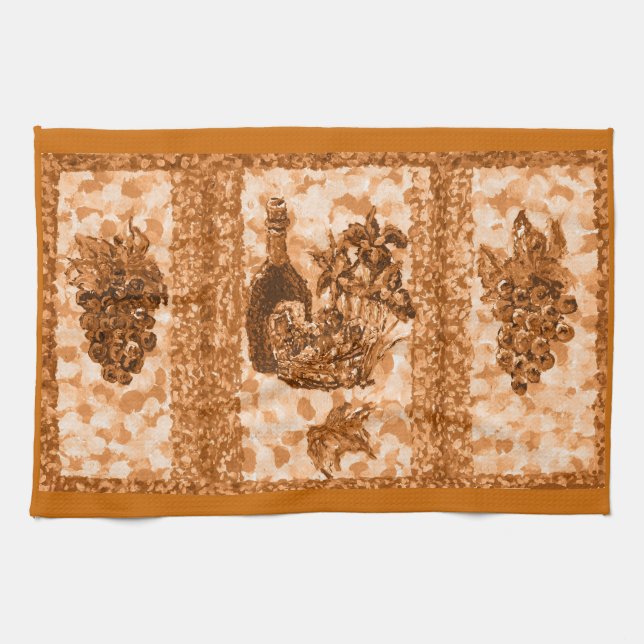 Terracotta Wine And Grapes American MoJo Kitchen T Kitchen Towel (Horizontal)