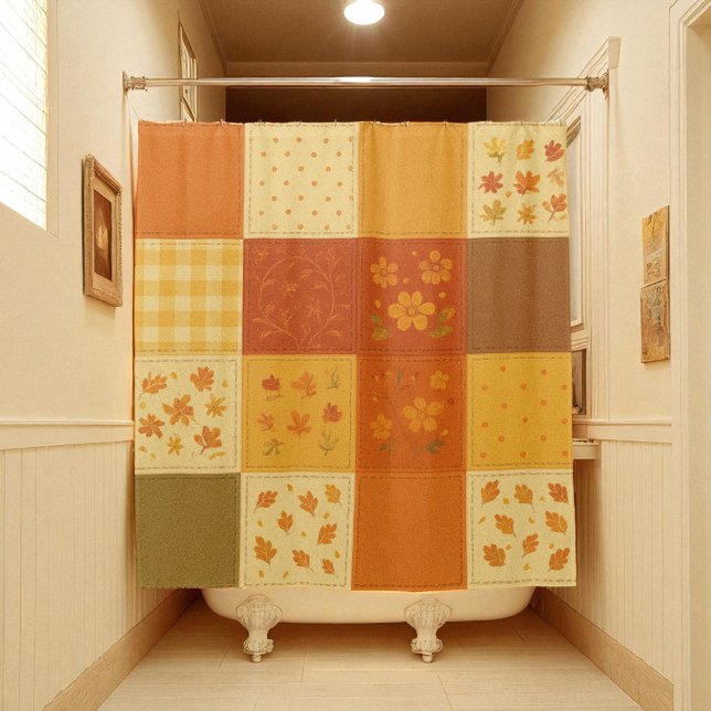 Terracotta Yellow Patchwork Quilt Rustic Farmhouse (Terracotta Yellow Patchwork Quilt Rustic Farmhouse Shower Curtain)