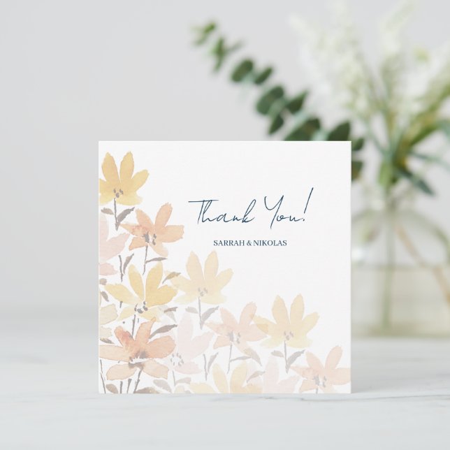 Terracotta Yellow Watercolor Wildflowers Thank You Card (Standing Front)