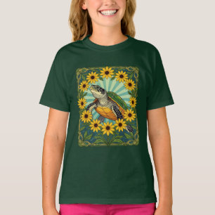 Terrapin And Black Eyed Susan Flowers Art Nouveau T-Shirt