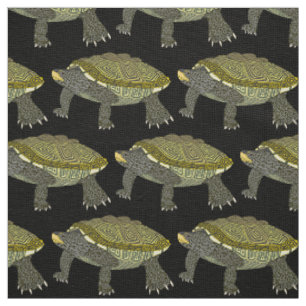 Terrapin (black) - Ivory Linen Fabric