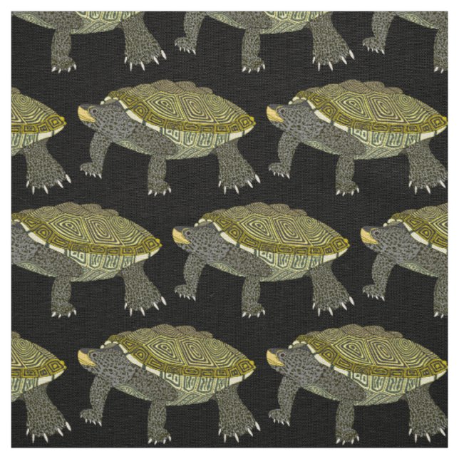 Terrapin (black) - Ivory Linen Fabric (Swatch)