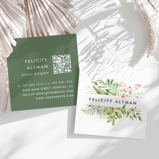Terrarium | Botanical QR Code Square Business Card (Creator Uploaded)