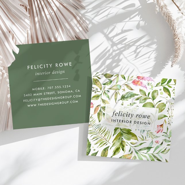 Terrarium Collection | Botanical Print Square Business Card (Creator Uploaded)