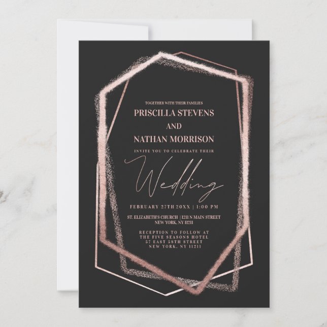 Terrarium Rose Gold Geo Linear Border Chic Wedding Invitation (Front)