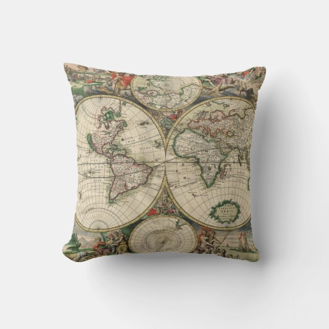 Terrarum Orbis Tabula Throw Pillow (Front)