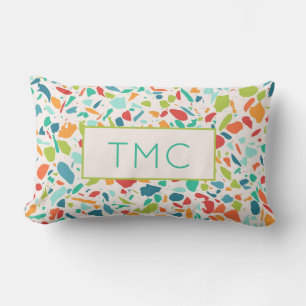 Terrazzo Architectural Monogram Initials Colourful Lumbar Pillow