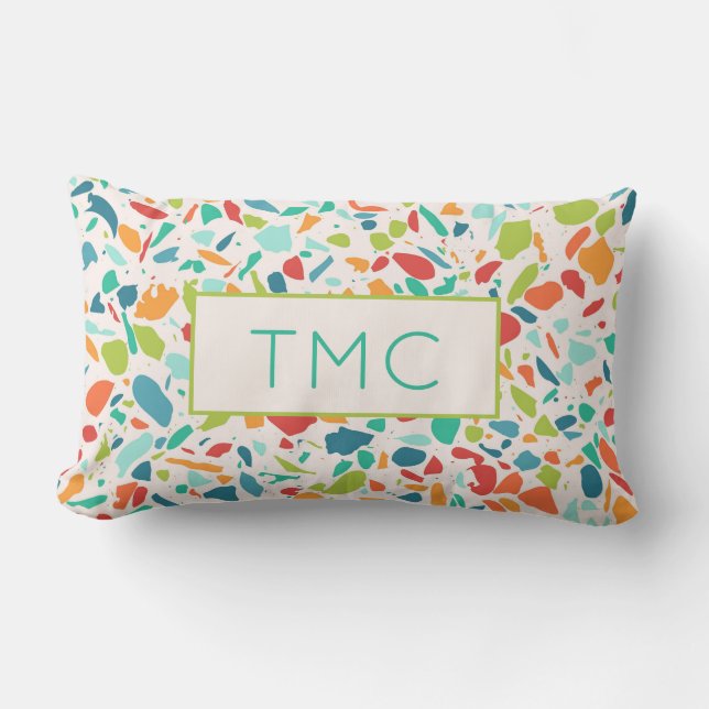 Terrazzo Architectural Monogram Initials Colourful Lumbar Pillow (Front)