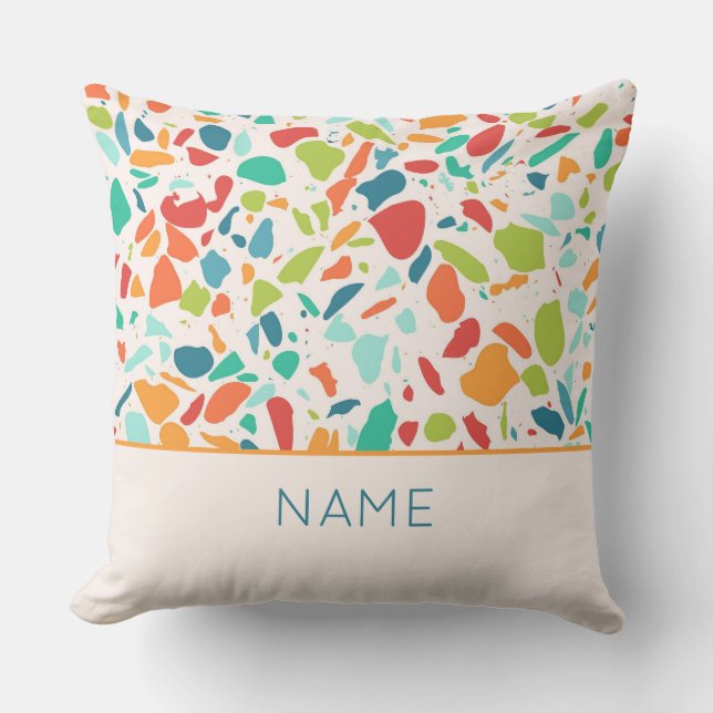 Terrazzo Architectural Pattern NAME Colourful Fun Throw Pillow (Front)