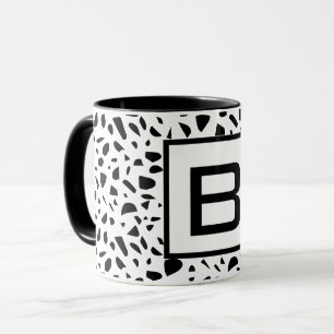 Terrazzo black white monogram initial bold  mug
