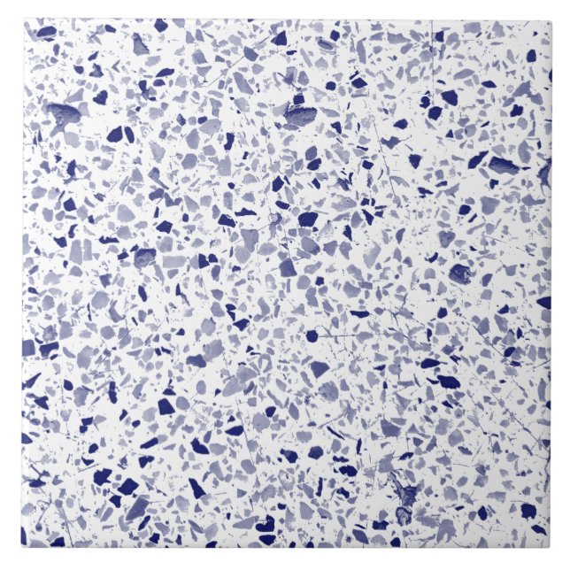 Terrazzo Blue White Minimal Modern Stone Tile (Front)