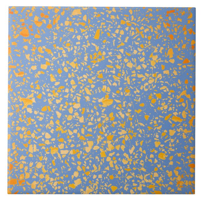 Terrazzo Blue Yellow Minimal Simple Stone Pattern Tile (Front)