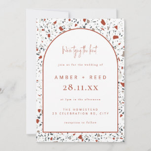 Terrazzo Burnt Orange Rust Terracotta Arch Wedding Invitation