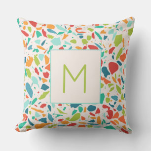 Terrazzo Colourful Architectural Initial Designer Throw Pillow