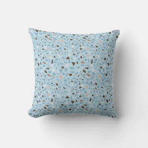 Terrazzo Design Blue Tan Brown Pattern Throw Pillow