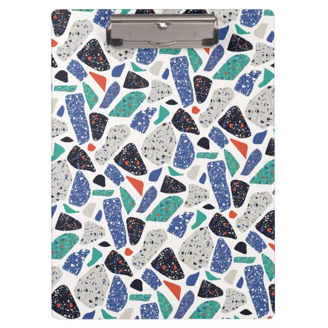 Terrazzo Design stone pattern Blue, Black, Green Clipboard (Front)