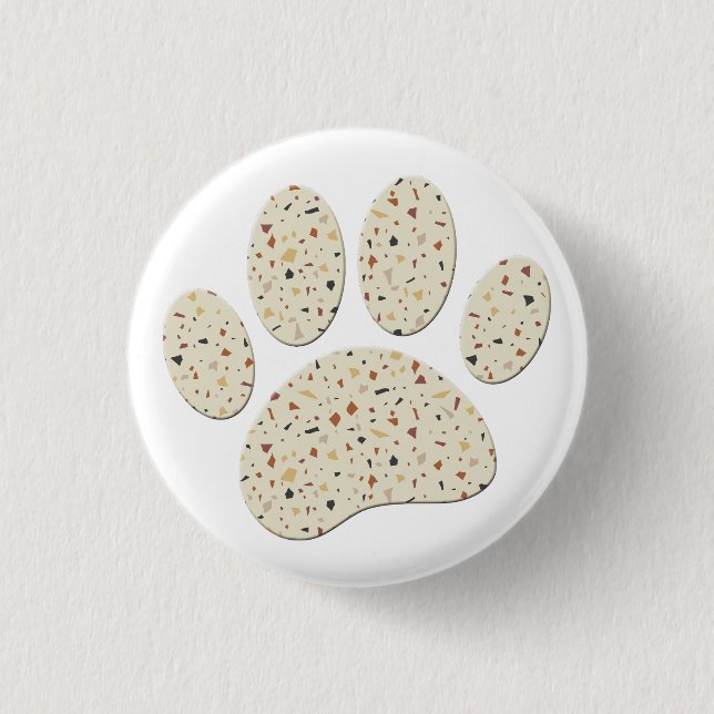 Terrazzo Dog Pawprint Pattern Art 1 Inch Round Button (Front)