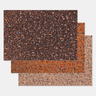 Terrazzo Elegant Brown Black Tan Brown Retro Wrapping Paper Sheet
