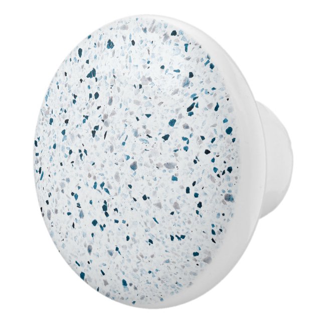 Terrazzo Elegant Teal Blue Green White Grey Retro Ceramic Knob (Right)