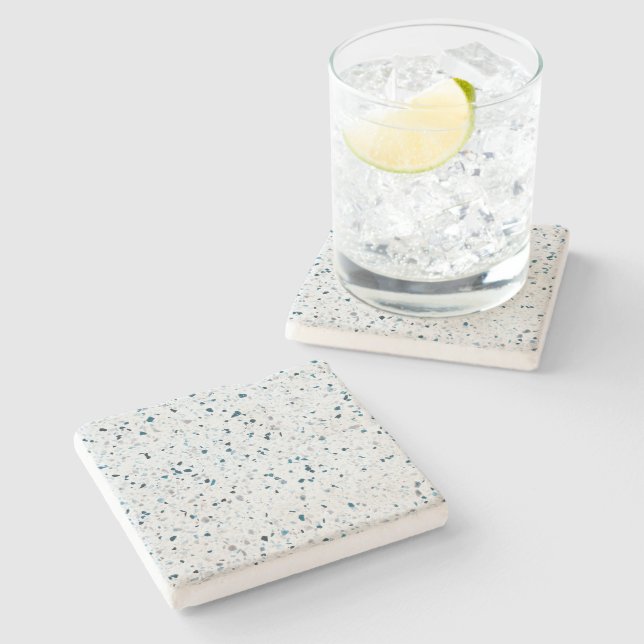 Terrazzo Elegant Teal Blue Green White Grey Retro Stone Coaster (Side)